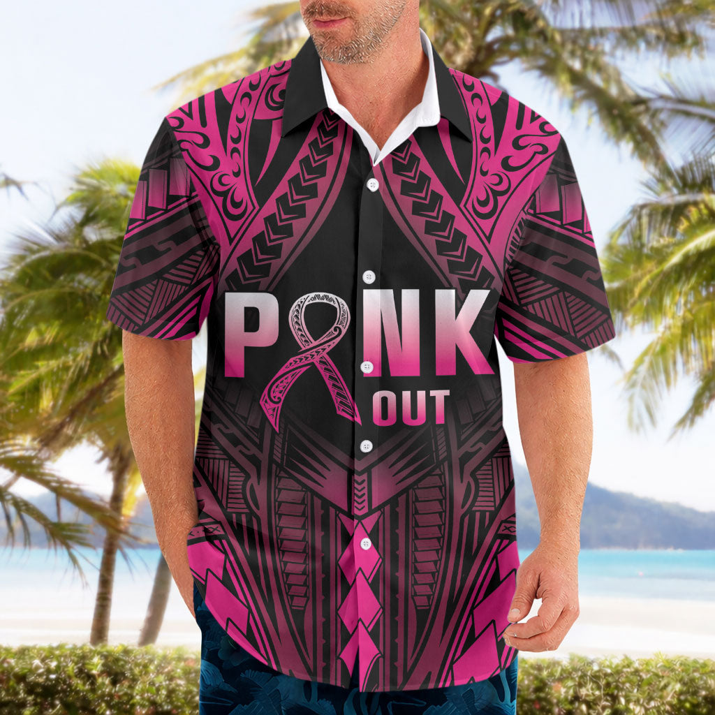 Breast Cancer Pink Out Hawaiian Shirt Polynesian Art Tattoo Black Version