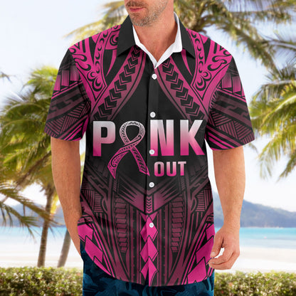 Breast Cancer Pink Out Hawaiian Shirt Polynesian Art Tattoo Black Version