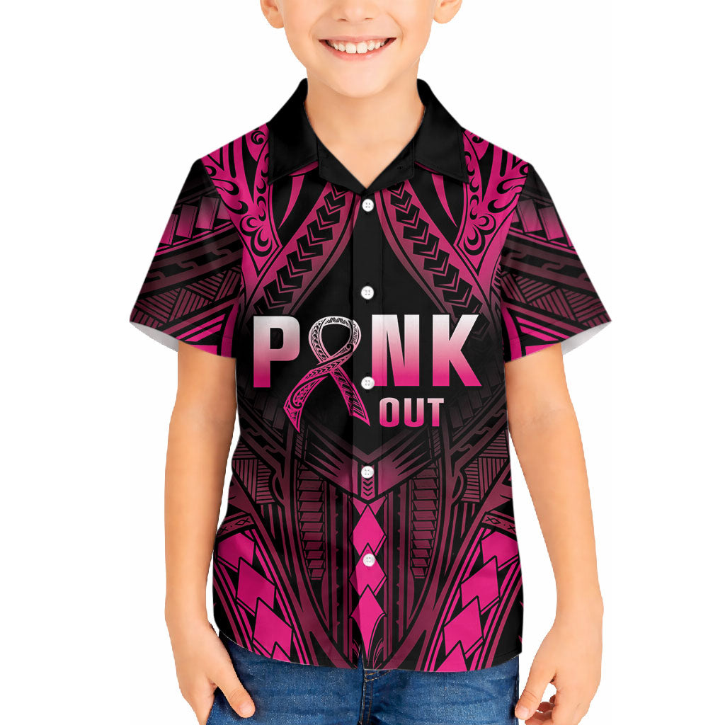 Breast Cancer Pink Out Hawaiian Shirt Polynesian Art Tattoo Black Version