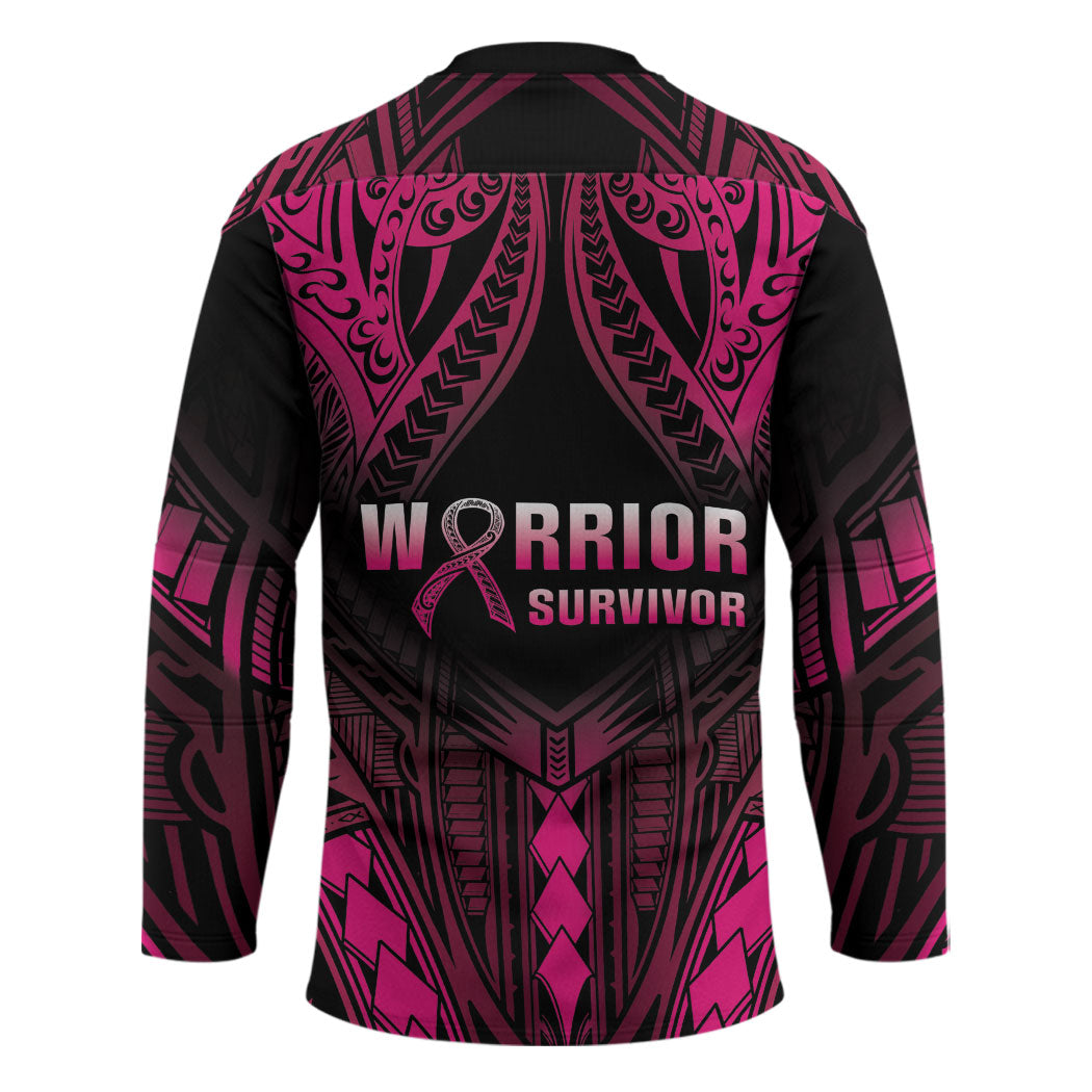 Breast Cancer Pink Out Hockey Jersey Polynesian Art Tattoo Black Version