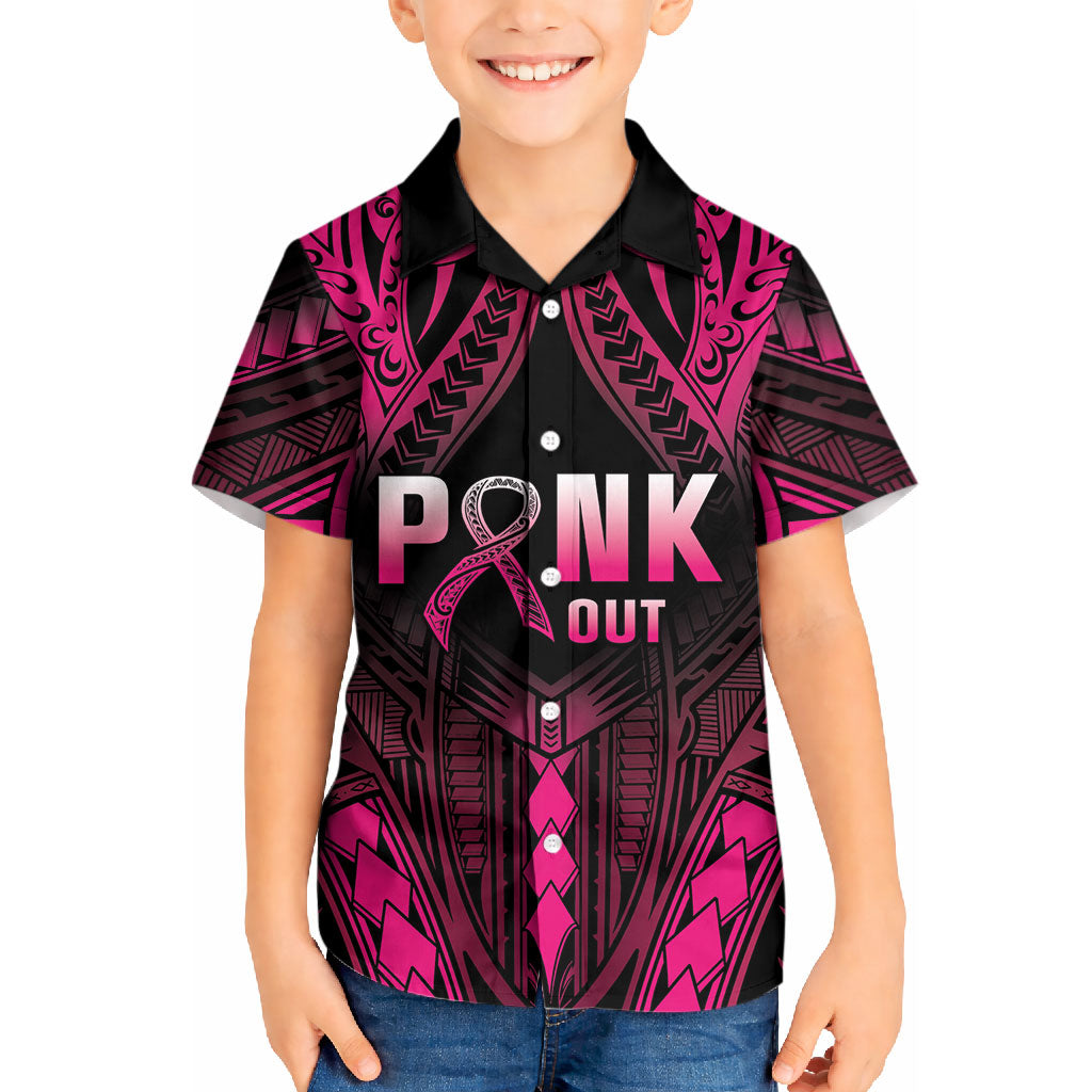 Breast Cancer Pink Out Kid Hawaiian Shirt Polynesian Art Tattoo Black Version