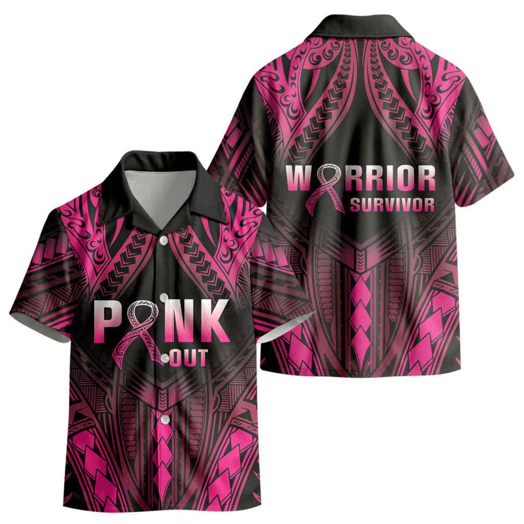 Breast Cancer Pink Out Kid Hawaiian Shirt Polynesian Art Tattoo Black Version