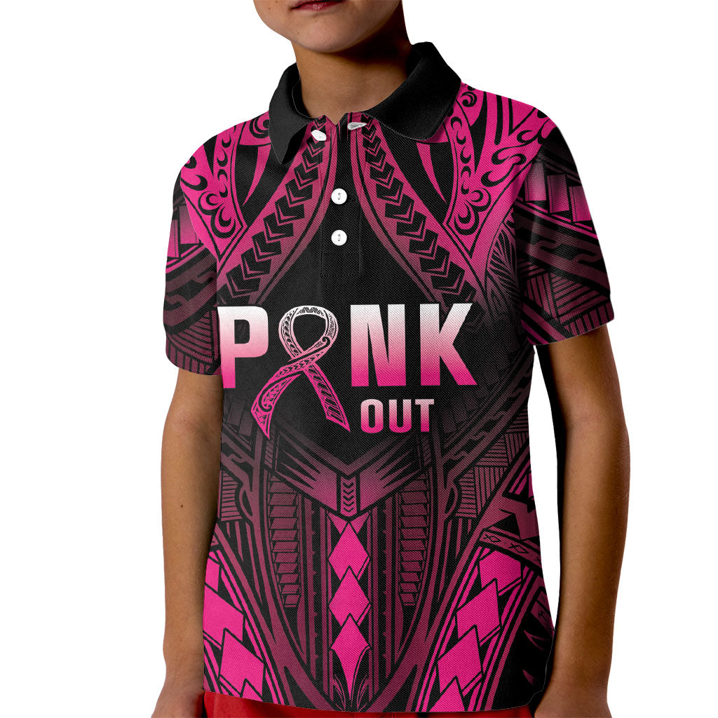 Breast Cancer Pink Out Kid Polo Shirt Polynesian Art Tattoo Black Version