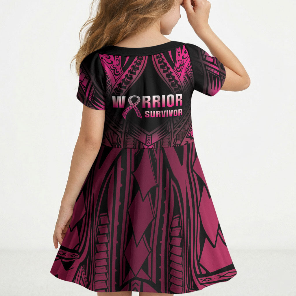 Breast Cancer Pink Out Kid Short Sleeve Dress Polynesian Art Tattoo Black Version