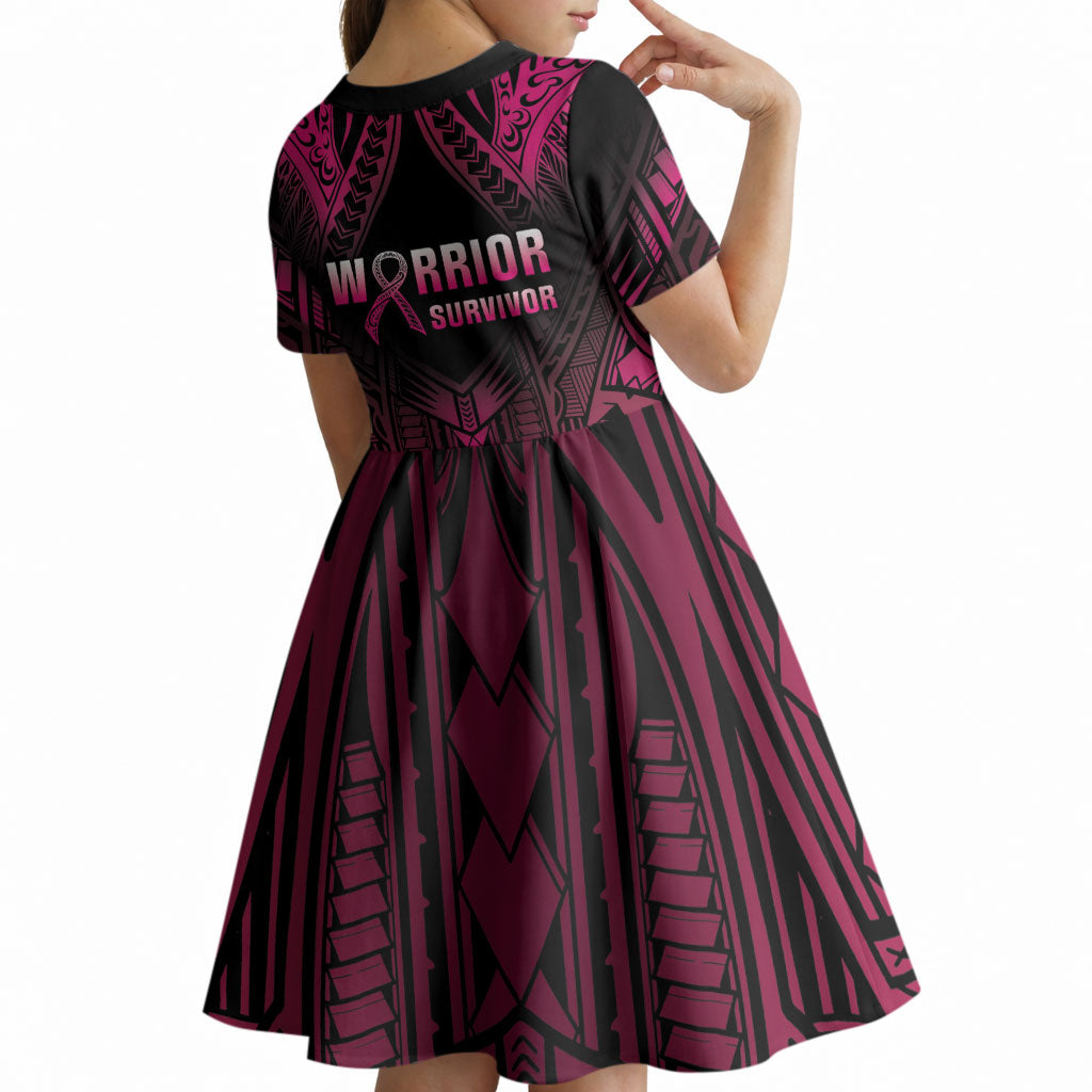 Breast Cancer Pink Out Kid Short Sleeve Dress Polynesian Art Tattoo Black Version