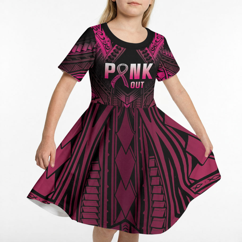 Breast Cancer Pink Out Kid Short Sleeve Dress Polynesian Art Tattoo Black Version