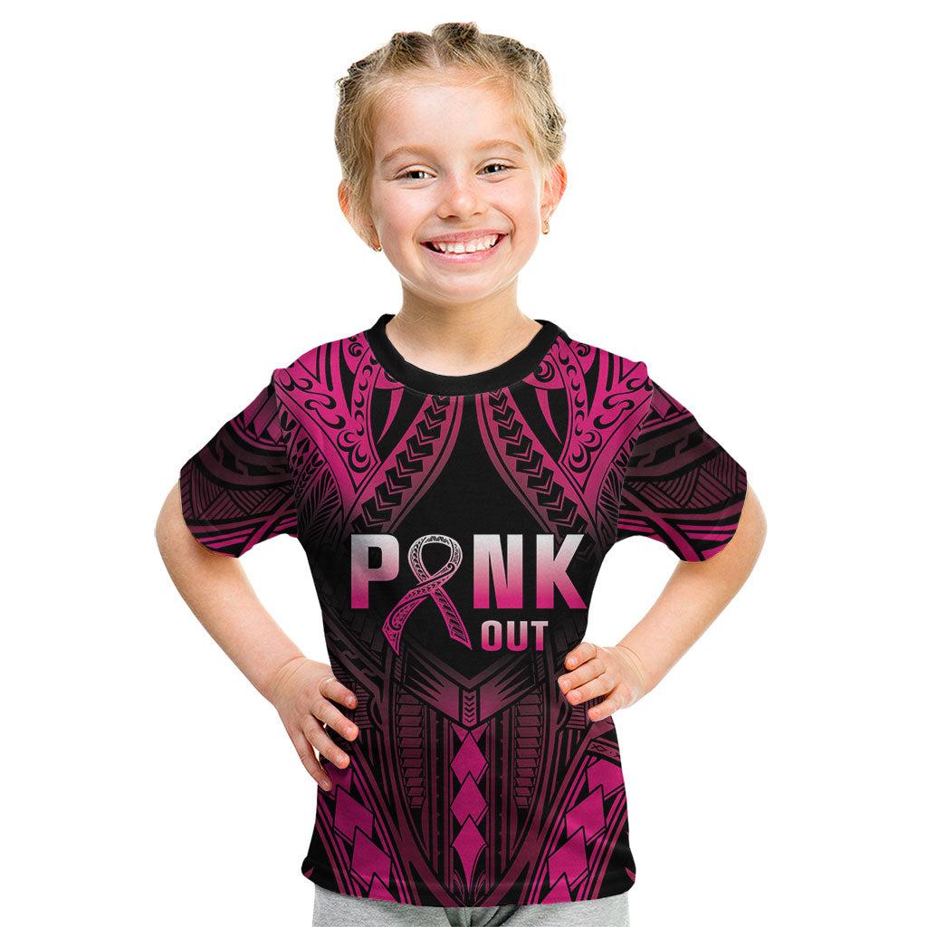 Breast Cancer Pink Out Kid T Shirt Polynesian Art Tattoo Black Version