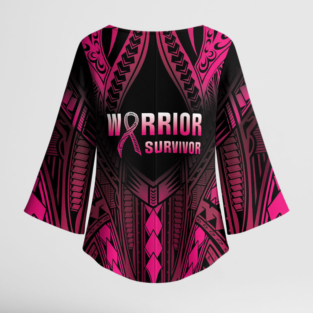 Breast Cancer Pink Out Kimono Sleeve Blouse Polynesian Art Tattoo Black Version