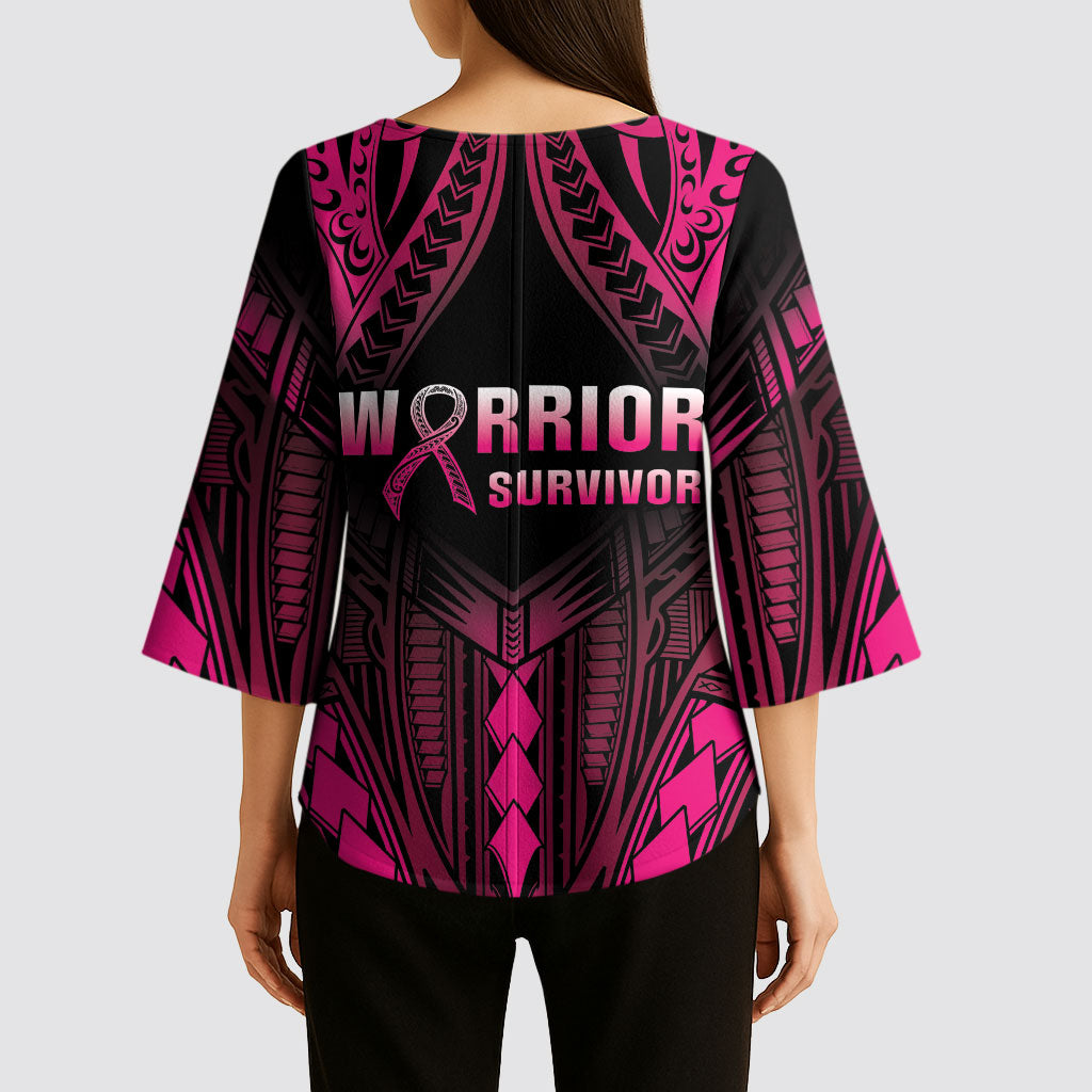 Breast Cancer Pink Out Kimono Sleeve Blouse Polynesian Art Tattoo Black Version