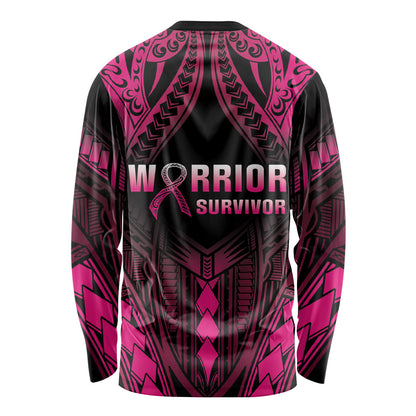 Breast Cancer Pink Out Long Sleeve Shirt Polynesian Art Tattoo Black Version
