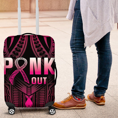 Breast Cancer Pink Out Luggage Cover Polynesian Art Tattoo Black Version