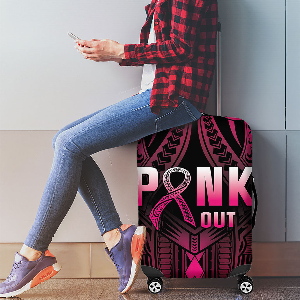 Breast Cancer Pink Out Luggage Cover Polynesian Art Tattoo Black Version