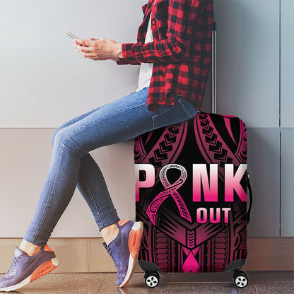 Breast Cancer Pink Out Luggage Cover Polynesian Art Tattoo Black Version
