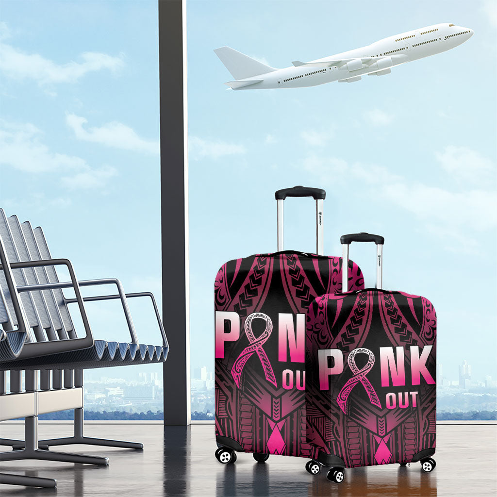 Breast Cancer Pink Out Luggage Cover Polynesian Art Tattoo Black Version