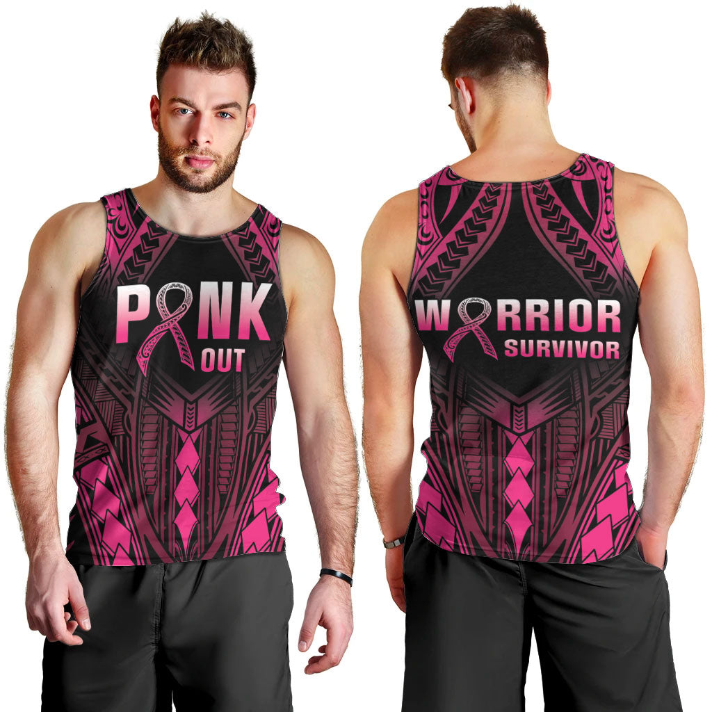 Breast Cancer Pink Out Men Tank Top Polynesian Art Tattoo Black Version