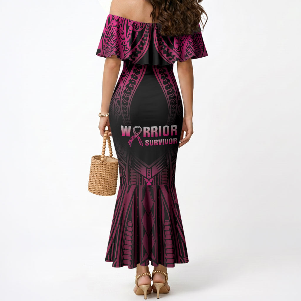 Breast Cancer Pink Out Mermaid Dress Polynesian Art Tattoo Black Version