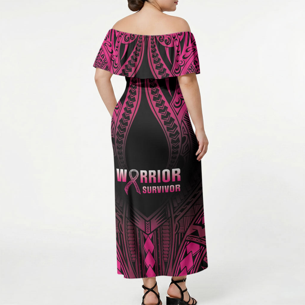 Breast Cancer Pink Out Off Shoulder Maxi Dress Polynesian Art Tattoo Black Version