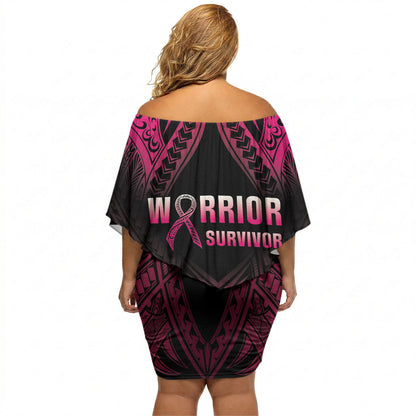 Breast Cancer Pink Out Off Shoulder Short Dress Polynesian Art Tattoo Black Version
