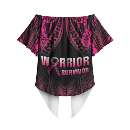 Breast Cancer Pink Out Off Shoulder Wrap Waist Top Polynesian Art Tattoo Black Version