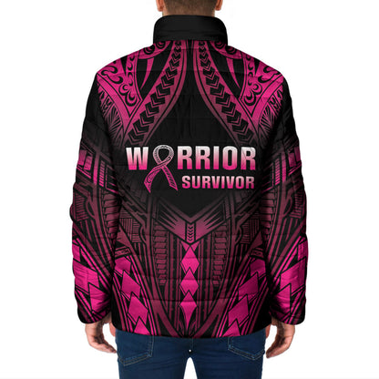 Breast Cancer Pink Out Padded Jacket Polynesian Art Tattoo Black Version