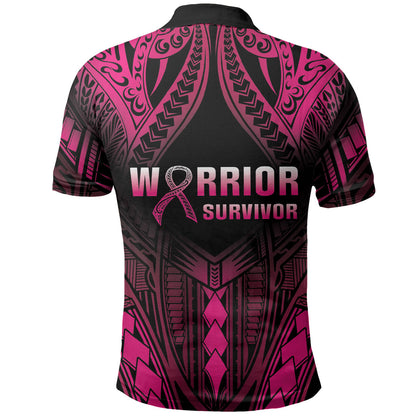 Breast Cancer Pink Out Polo Shirt Polynesian Art Tattoo Black Version