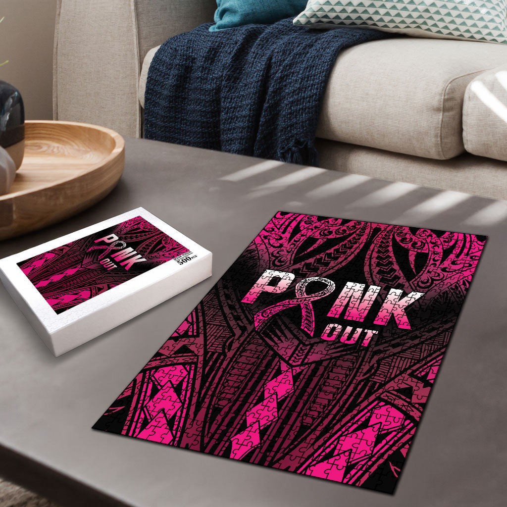 Breast Cancer Pink Out Puzzle Polynesian Art Tattoo Black Version