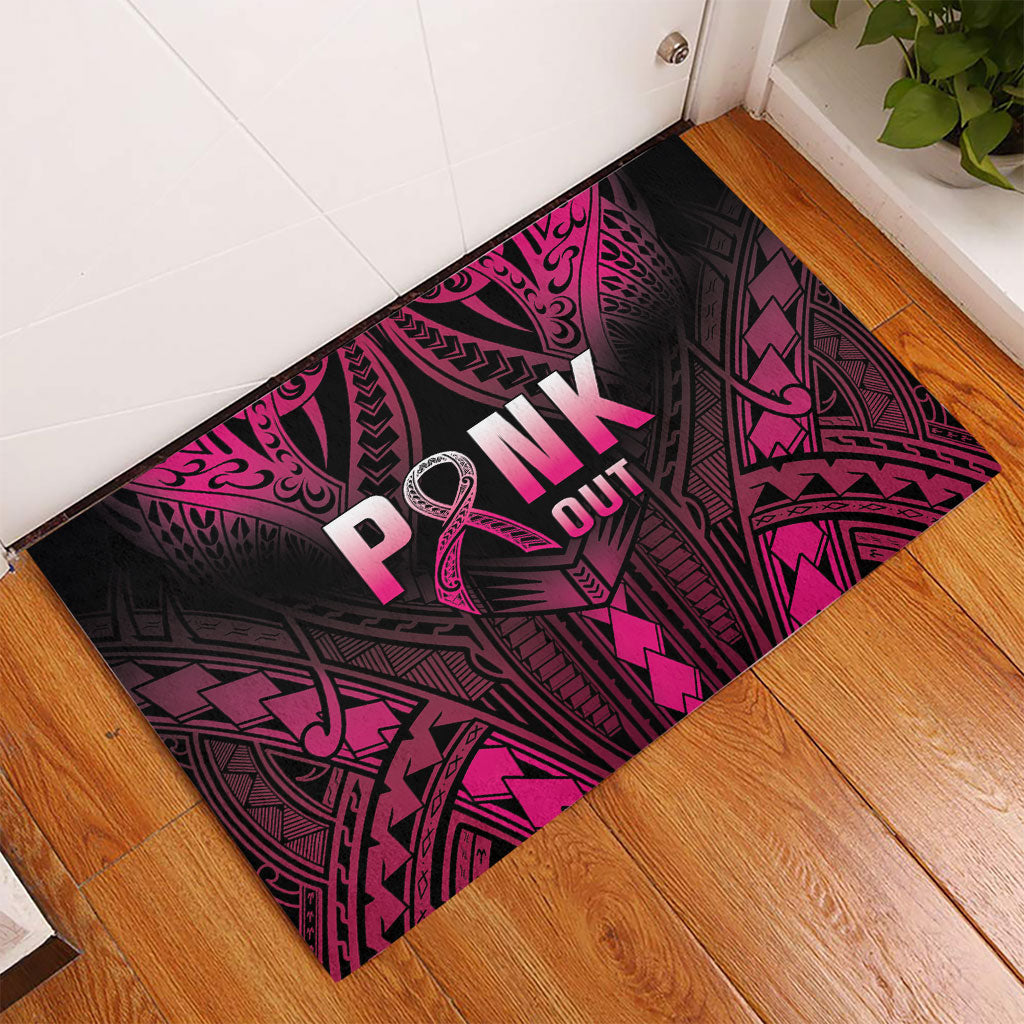Breast Cancer Pink Out Rubber Doormat Polynesian Art Tattoo Black Version
