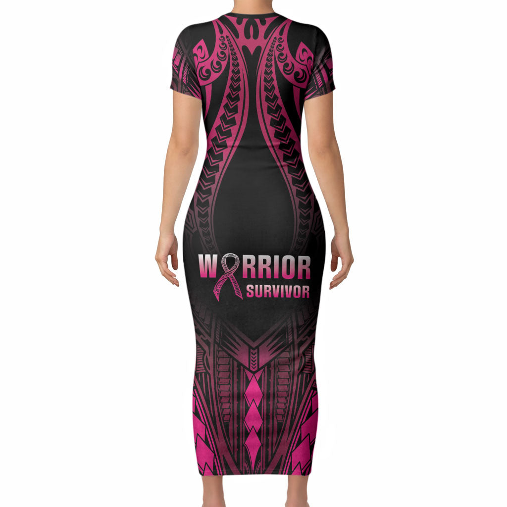 Breast Cancer Pink Out Short Sleeve Bodycon Dress Polynesian Art Tattoo Black Version