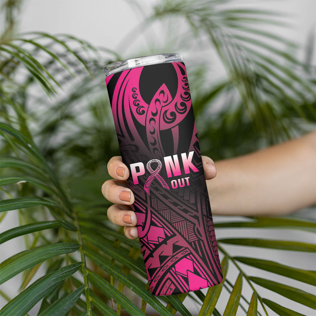 Breast Cancer Pink Out Skinny Tumbler Polynesian Art Tattoo Black Version