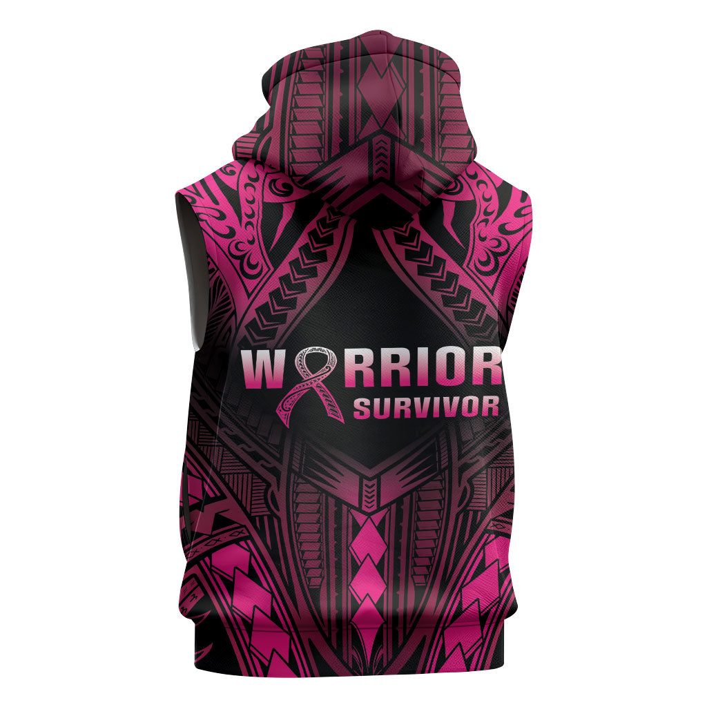 Breast Cancer Pink Out Sleeveless Hoodie Polynesian Art Tattoo Black Version