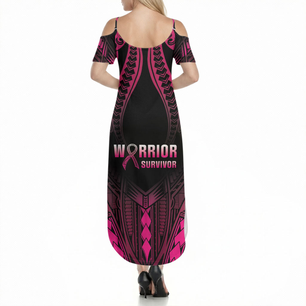 Breast Cancer Pink Out Summer Maxi Dress Polynesian Art Tattoo Black Version
