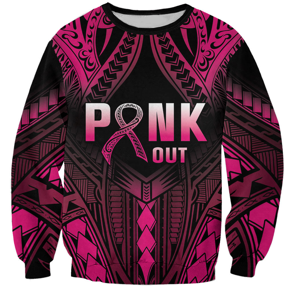 Breast Cancer Pink Out Sweatshirt Polynesian Art Tattoo Black Version