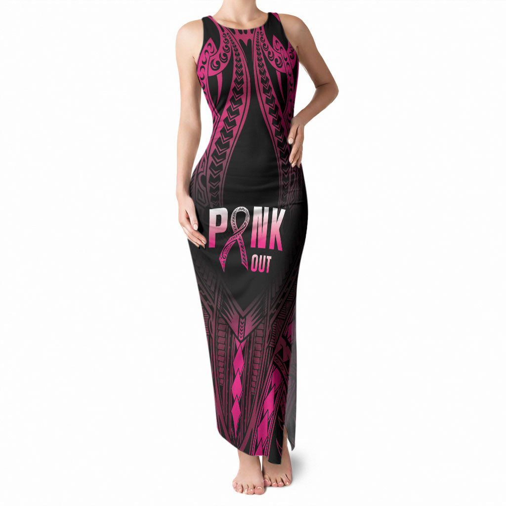 Breast Cancer Pink Out Tank Maxi Dress Polynesian Art Tattoo Black Version