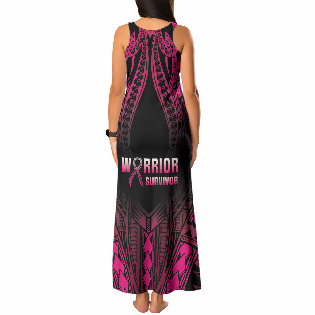 Breast Cancer Pink Out Tank Maxi Dress Polynesian Art Tattoo Black Version