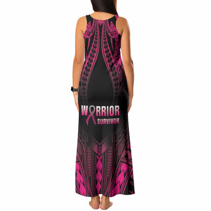 Breast Cancer Pink Out Tank Maxi Dress Polynesian Art Tattoo Black Version