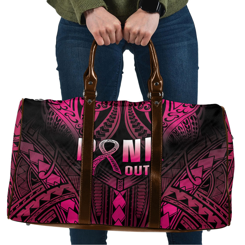 Breast Cancer Pink Out Travel Bag Polynesian Art Tattoo Black Version