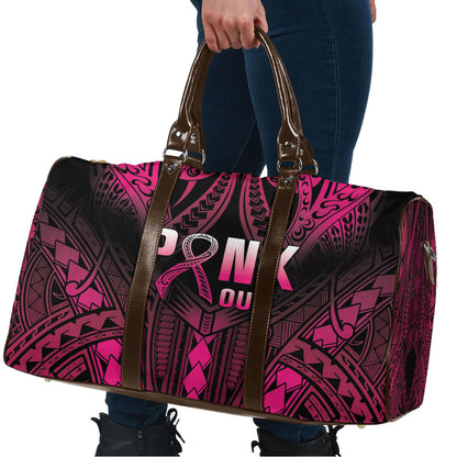 Breast Cancer Pink Out Travel Bag Polynesian Art Tattoo Black Version