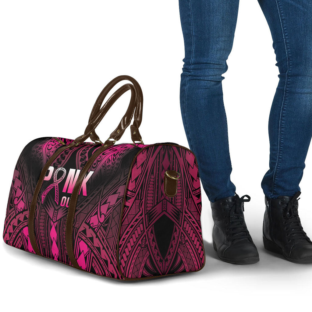 Breast Cancer Pink Out Travel Bag Polynesian Art Tattoo Black Version