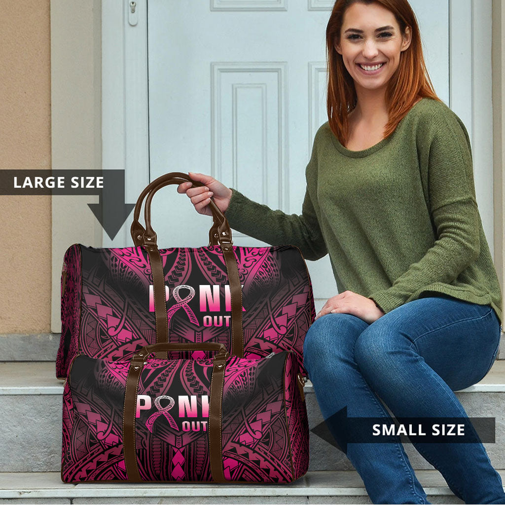 Breast Cancer Pink Out Travel Bag Polynesian Art Tattoo Black Version