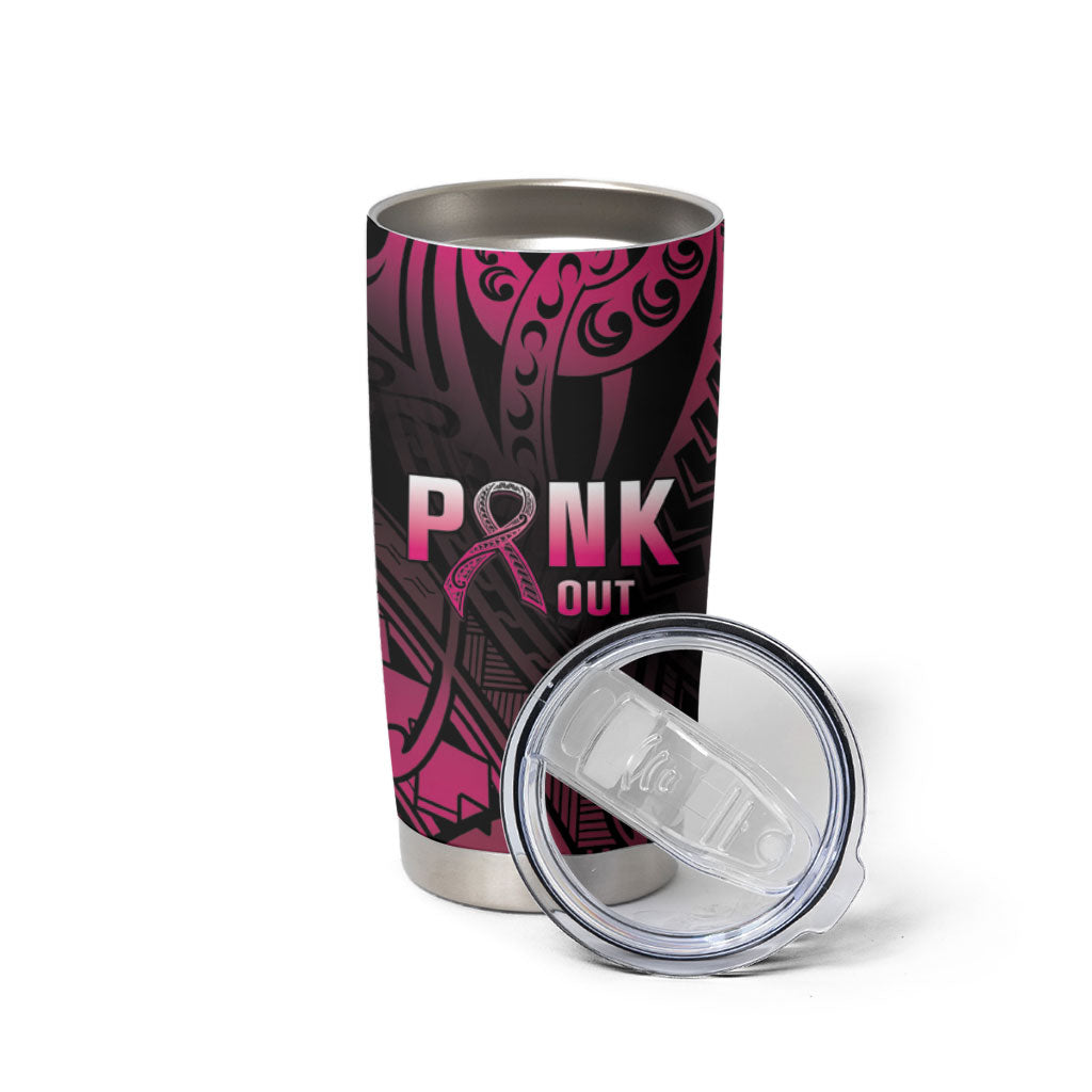Breast Cancer Pink Out Tumbler Cup Polynesian Art Tattoo Black Version