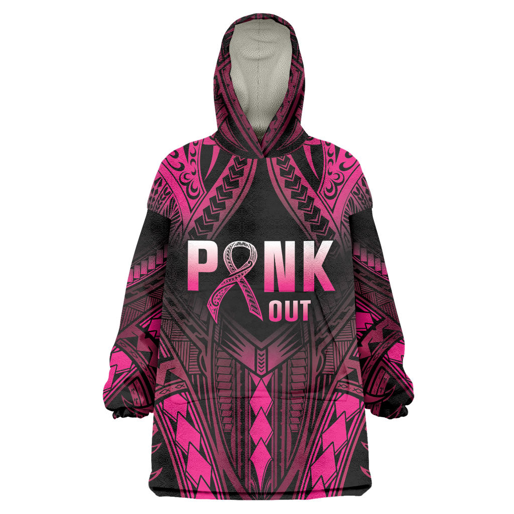 Breast Cancer Pink Out Wearable Blanket Hoodie Polynesian Art Tattoo Black Version