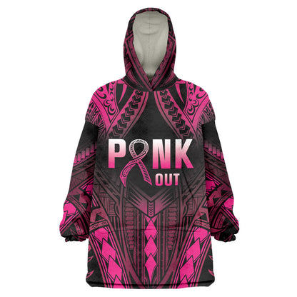 Breast Cancer Pink Out Wearable Blanket Hoodie Polynesian Art Tattoo Black Version