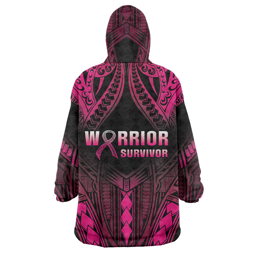 Breast Cancer Pink Out Wearable Blanket Hoodie Polynesian Art Tattoo Black Version