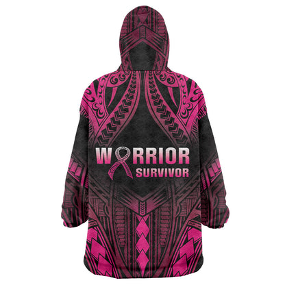 Breast Cancer Pink Out Wearable Blanket Hoodie Polynesian Art Tattoo Black Version