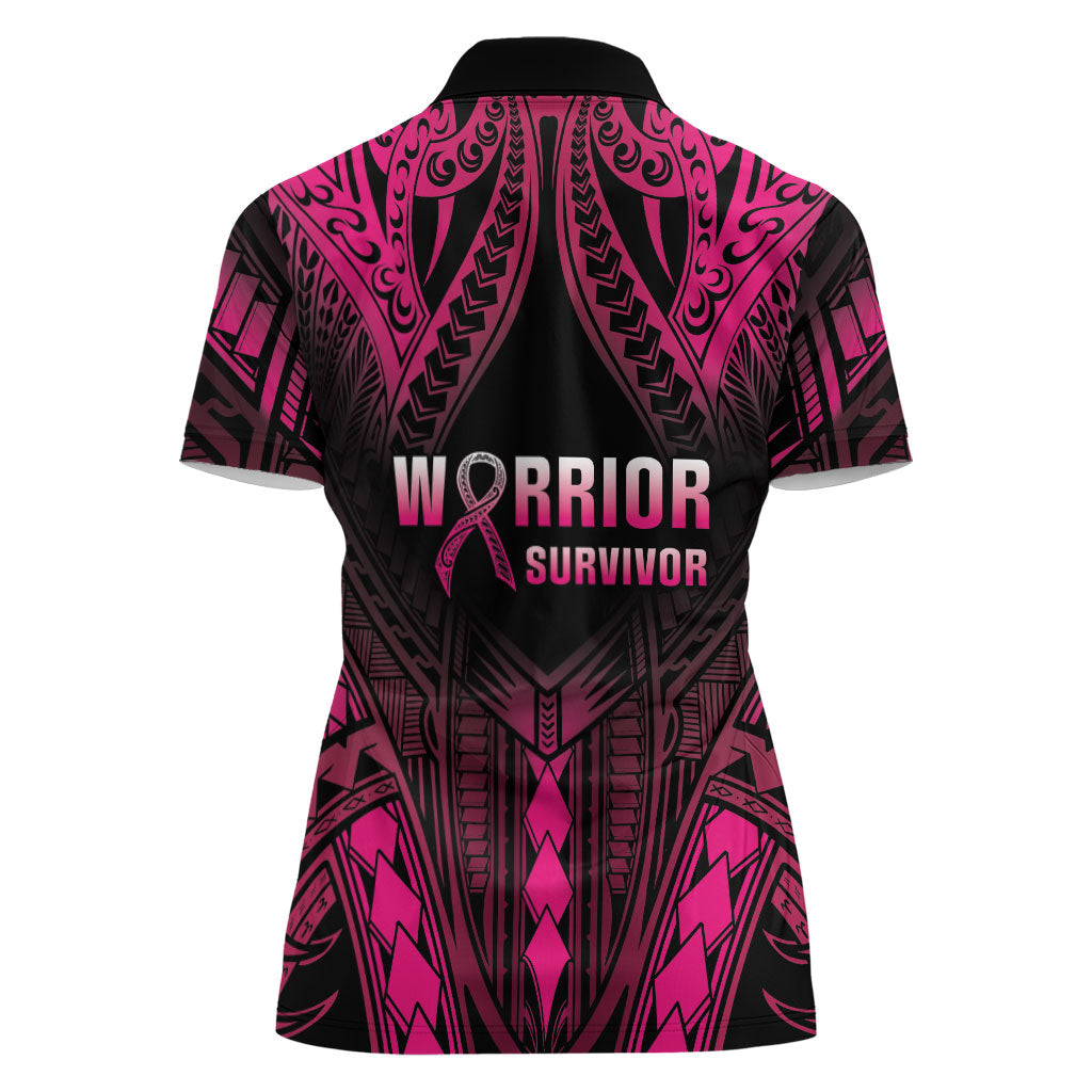 Breast Cancer Pink Out Women Polo Shirt Polynesian Art Tattoo Black Version