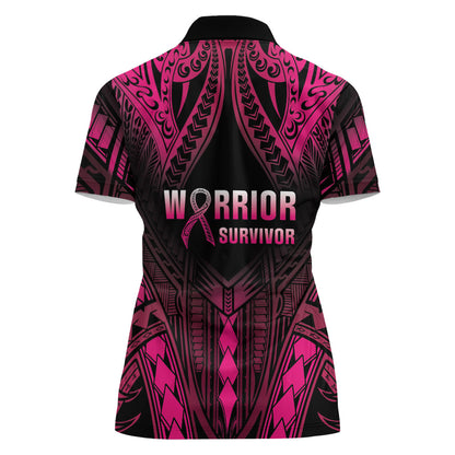 Breast Cancer Pink Out Women Polo Shirt Polynesian Art Tattoo Black Version