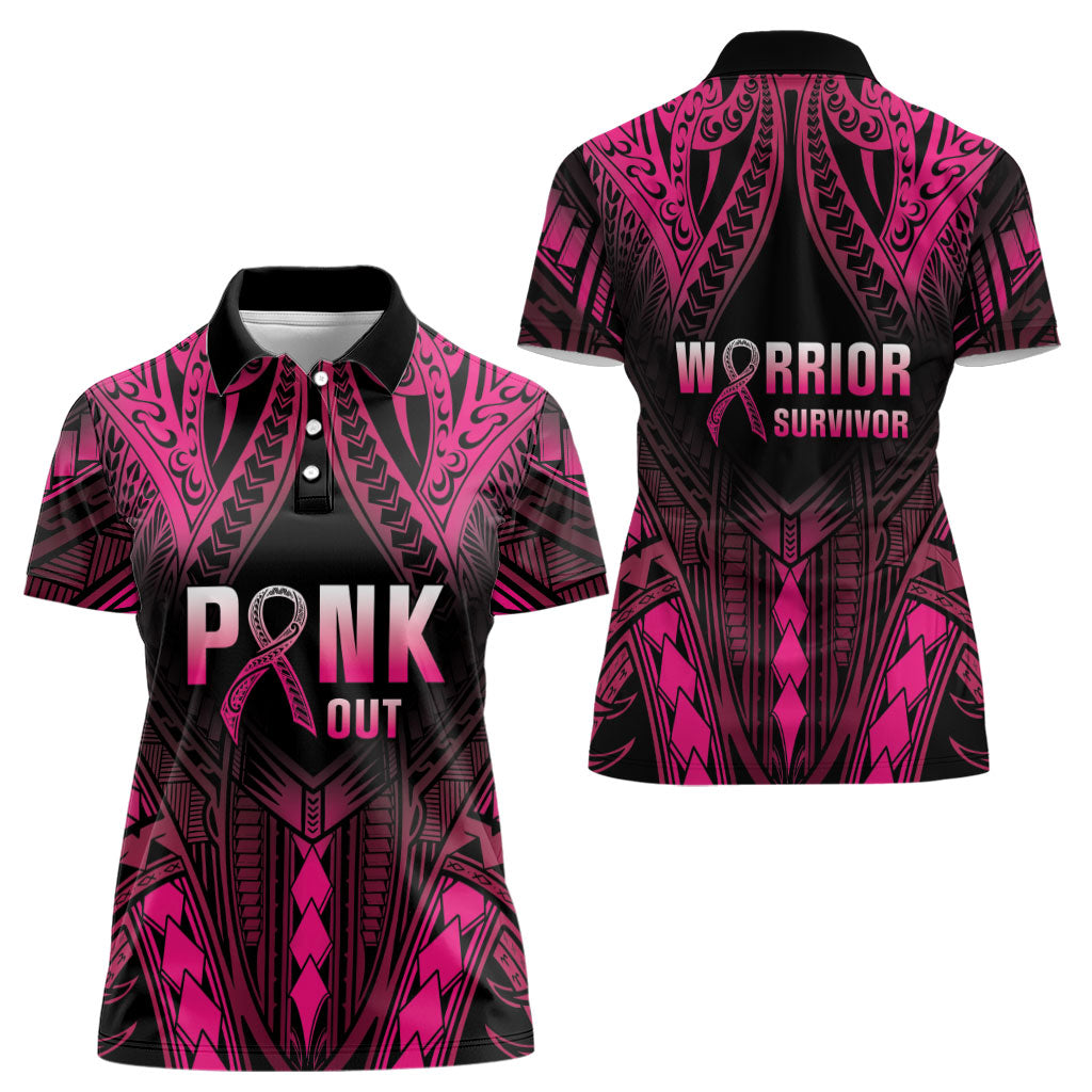 Breast Cancer Pink Out Women Polo Shirt Polynesian Art Tattoo Black Version