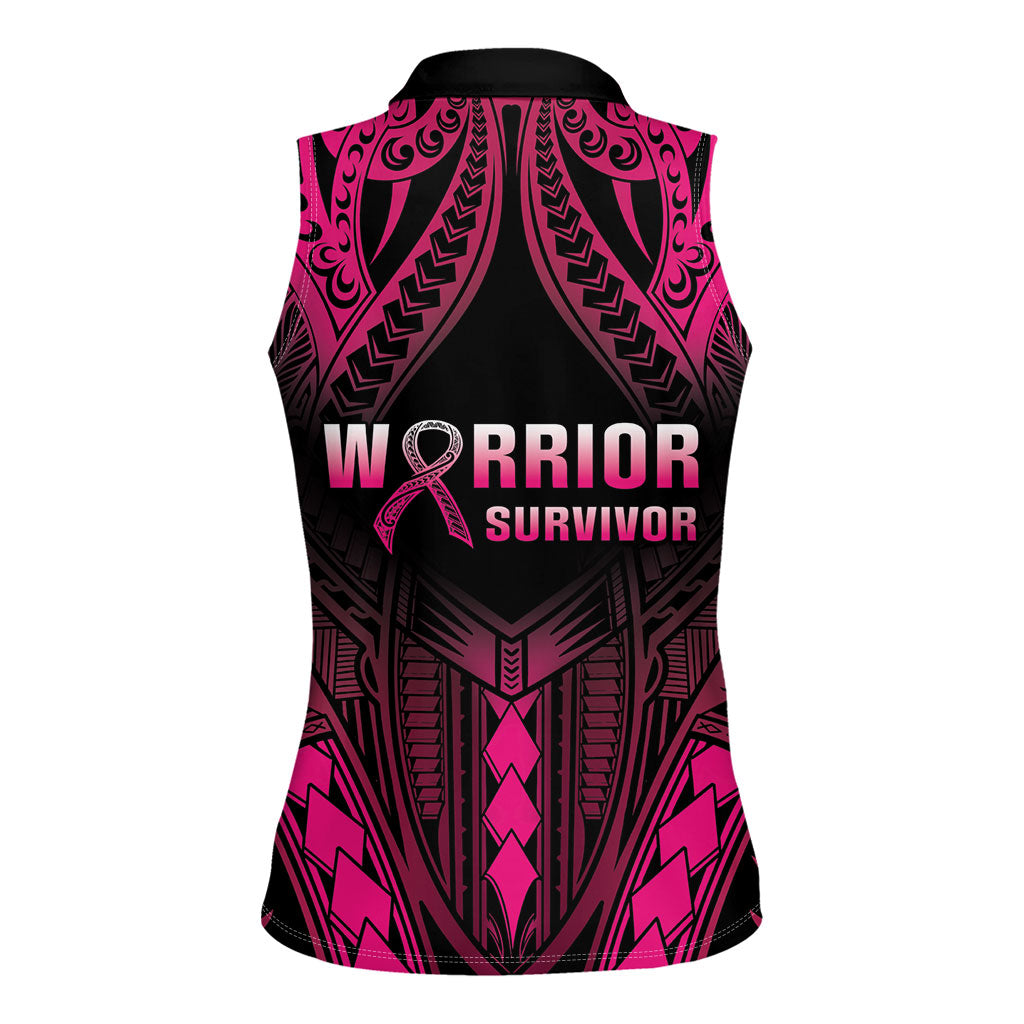 Breast Cancer Pink Out Women Sleeveless Polo Shirt Polynesian Art Tattoo Black Version