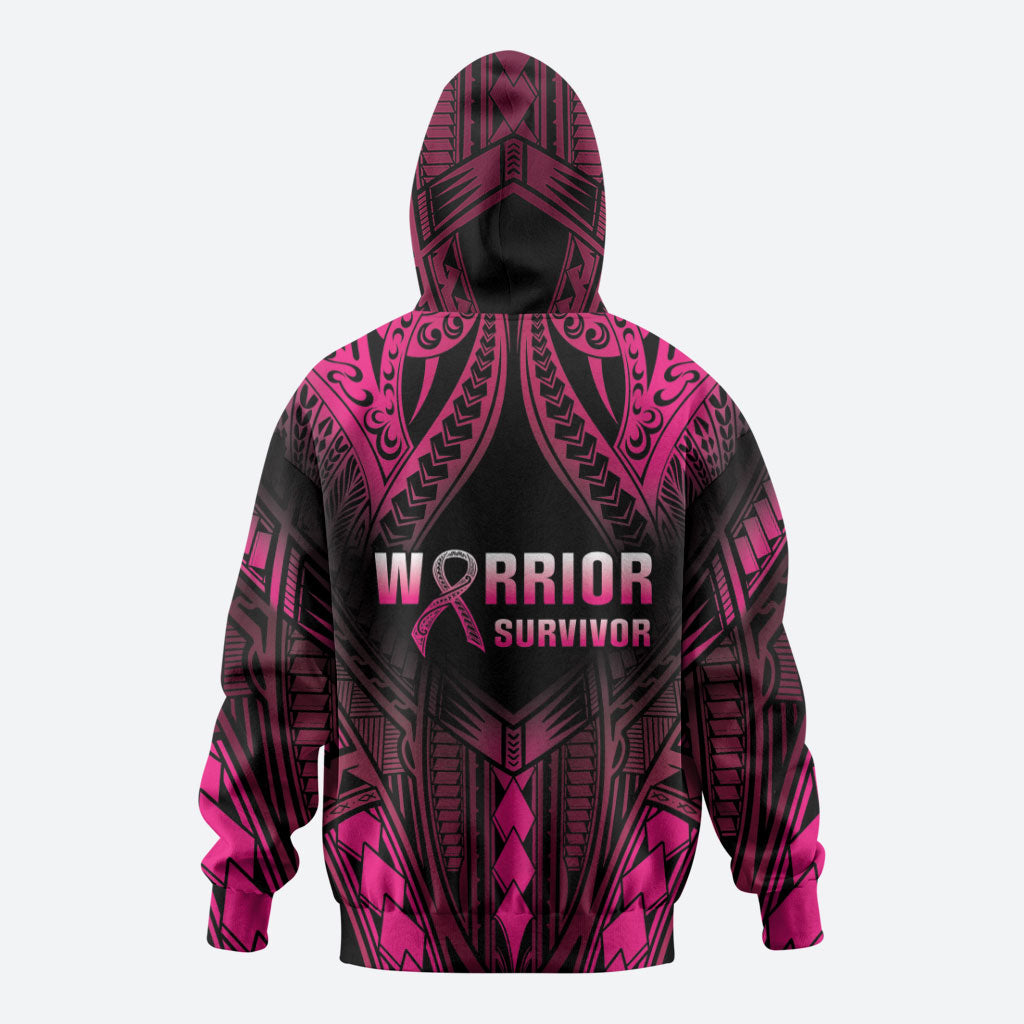 Breast Cancer Pink Out Zip Hoodie Polynesian Art Tattoo Black Version