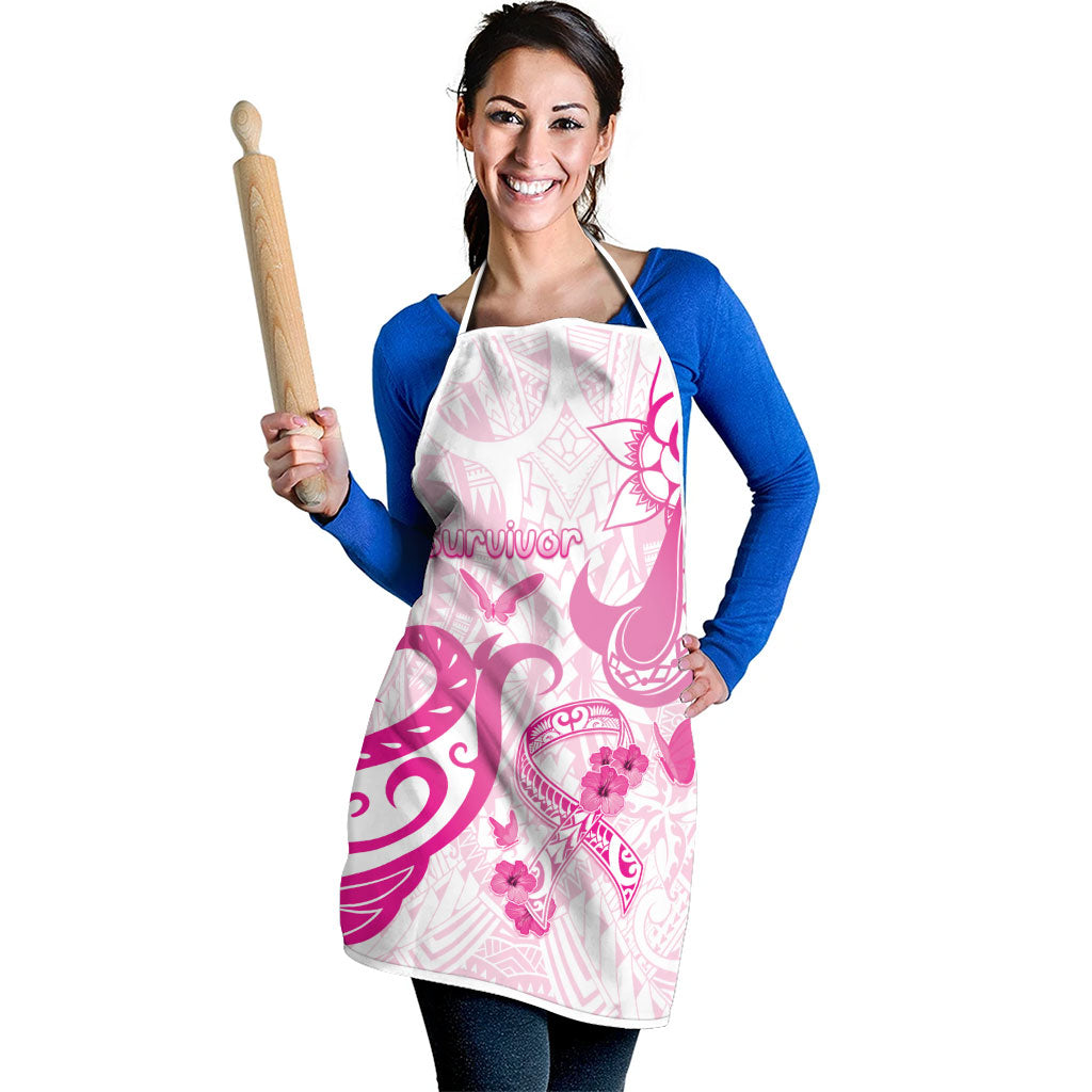 Breast Cancer Support Apron Ribbon Polynesian Pattern White Version